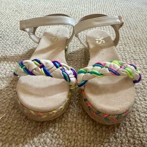 Yosi Samra Cream Platform Sandals with Multicolor Braided Accents